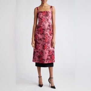 Emilia Wickstead Pink Floral Midi Dress - UK 12 / US 8